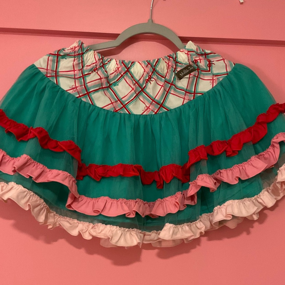 Matilda Jane Red, Green, and Pink Girls Size 8 Ruffle Skirt, New w/ Tag